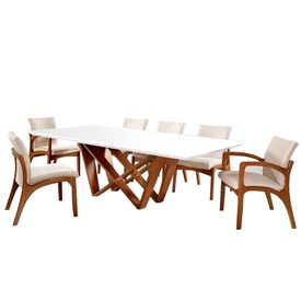 Conjunto De Jantar Hércules C/ Mesa De Jantar 160cmx90cm Tampo Em Laca e  Vidro Off White / Capuccino + 6 Cadeiras Estofadas Facto Cinza / Capuccino  - attraktiva