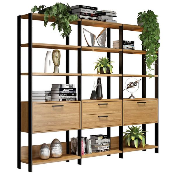 Estante Krent C/ 2 Gavetas E 2 Portas Basculantes 100% MDF Freijó / Preto Fosco Estante Krent C/ 2 Gavetas E 2 Portas Basculantes 100% MDF Freijó / Preto Fosco