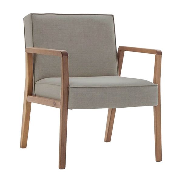 Poltrona New York Retrô C/ Pés e Braços em Madeira Linho Cinza / Nogueira Poltrona New York Retrô C/ Pés e Braços em Madeira Linho Cinza / Nogueira