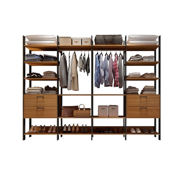 Closet Modulado Hera (L: 289cm) C/ 4 Gavetas e 16 Prateleiras 100% MDF Freijó / Preto