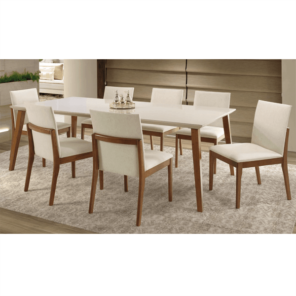 Conjunto De Jantar Hércules C/ Mesa De Jantar 160cmx90cm Tampo Em Laca e  Vidro Off White / Capuccino + 6 Cadeiras Estofadas Facto Bege / Capuccino -  attraktiva