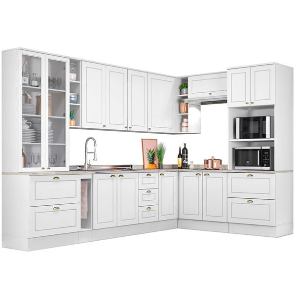 Conjunto Cozinha De Canto Completa Sammuel 10 Peças C/ 14 Portas 100% MDF  Branco - attraktiva