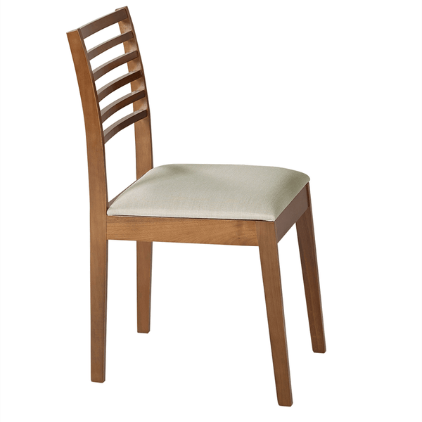 Conjunto de Mesa de Jantar com Tampo de Vidro Arredondado e 4 Cadeiras  Estofadas Studio Linho Off White e Bege Claro 136 cm