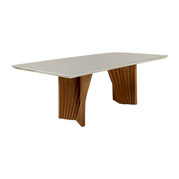 Conjunto De Jantar Perséfone C/ Mesa De Jantar 220cmx110cm C/ Tampo Laca e  Vidro Off White / Imbuia + 8 Cadeiras Estofadas Facto Bege / Imbuia -  attraktiva