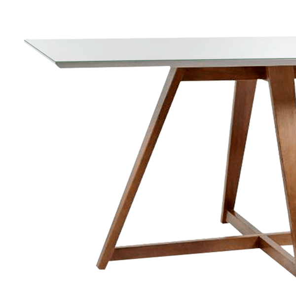 Conjunto de Jantar Amélia C/ Mesa de Jantar 160cm x 90cm C/ Tampo em Laca e  Vidro Off White / Castanho + 6 Cadeiras C/ Encosto Linho Cinza / Castanho -  attraktiva