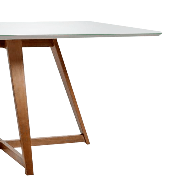 Conjunto de Jantar Amélia C/ Mesa de Jantar 160cm x 90cm C/ Tampo em Laca e  Vidro Off White / Castanho + 6 Cadeiras C/ Encosto Linho Cinza / Castanho -  attraktiva