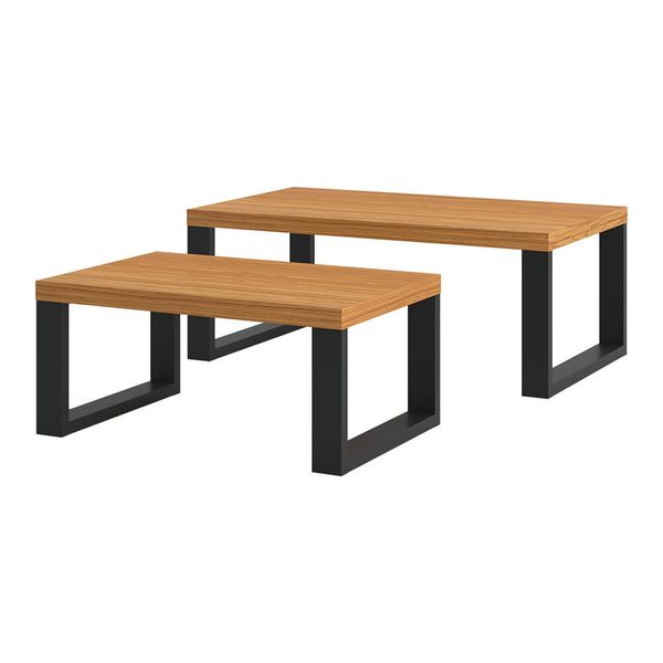 Conjunto de Mesas de Centro Hannah Industrial 100% MDF Freijó / Preto Fosco