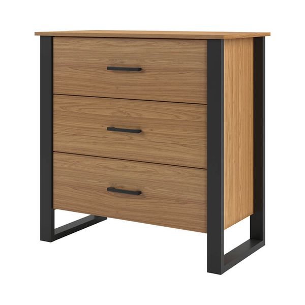 Cômoda Katharina Industrial C/ 3 Gavetas 100% MDF Freijó / Preto Fosco Cômoda Katharina Industrial C/ 3 Gavetas 100% MDF Freijó / Preto Fosco