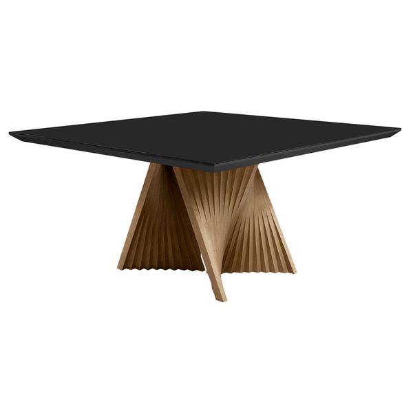 Mesa de Jantar Angelim 150cm x 150cm C/ Tampo em Laca e Vidro Colado Preto / Base Capuccino Mesa de Jantar Angelim 150cm x 150cm C/ Tampo em Laca e Vidro Colado Preto / Base Capuccino