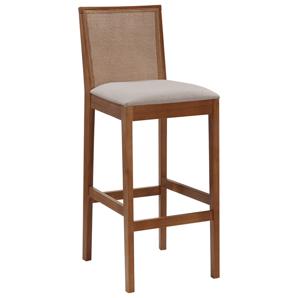 Banqueta Alta Amélia C/ Assento Estofado Linho Off White / Castanho Banqueta Alta Amélia C/ Assento Estofado Linho Off White / Castanho