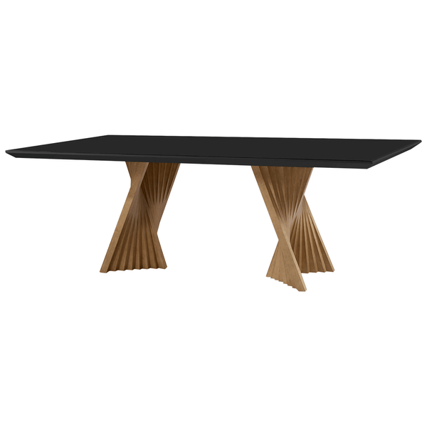 Mesa de Jantar Angelim 220cm x 110cm C/ Tampo em Laca e Vidro Colado Preto / Base Capuccino Mesa de Jantar Angelim 220cm x 110cm C/ Tampo em Laca e Vidro Colado Preto / Base Capuccino