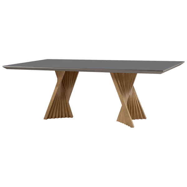 Mesa de Jantar Angelim 220cm x 110cm C/ Tampo em Laca e Vidro Colado Cinza / Base Capuccino Mesa de Jantar Angelim 220cm x 110cm C/ Tampo em Laca e Vidro Colado Cinza / Base Capuccino