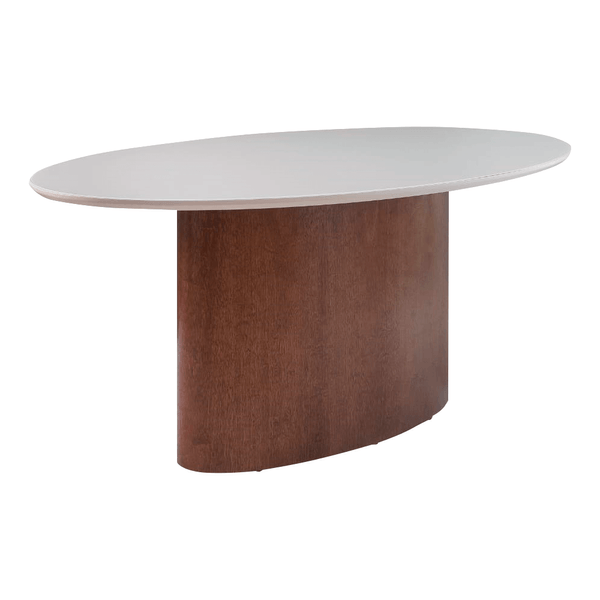 Mesa de Jantar Derby 180cm x 100cm Tampo Oval Em Laca e Vidro Colado Off White / Castanho Mesa de Jantar Derby 180cm x 100cm Tampo Oval Em Laca e Vidro Colado Off White / Castanho
