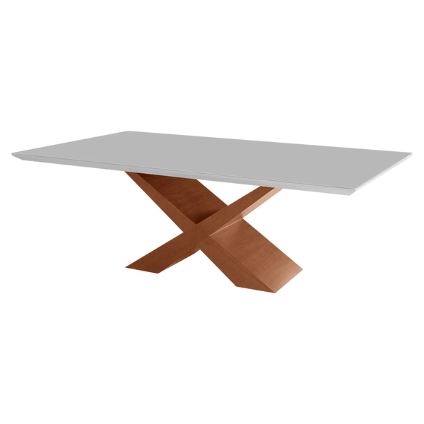 Mesa de Jantar Tristan 220cm x 110cm C/ Tampo em Laca e Vidro Colado Off White / Base Castanho Mesa de Jantar Tristan 220cm x 110cm C/ Tampo em Laca e Vidro Colado Off White / Base Castanho