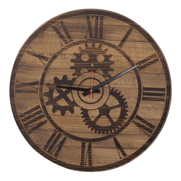 Relógio de Parede Gear Romano Em Madeira Maciça Rustic Brown Relógio de Parede Gear Romano Em Madeira Maciça Rustic Brown