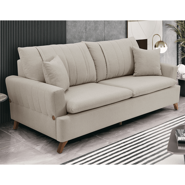 Sofá de Living Valência 2 Lugares (L: 174cm) C/ Pés em Madeira Linho Fendi / Mel Sofá de Living Valência 2 Lugares (L: 174cm) C/ Pés em Madeira Linho Fendi / Mel