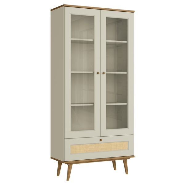 Cristaleira Nature 100% MDF C/ 2 Portas de Vidro e 1 Gaveta C/ Palha Louro / Luna Cristaleira Nature 100% MDF C/ 2 Portas de Vidro e 1 Gaveta C/ Palha Louro / Luna