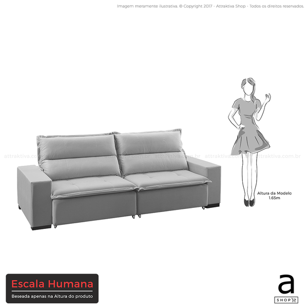 Sofá Oliver 3 Lugares (L 250cm) Retrátil e Reclinável Suede Liso Fendi