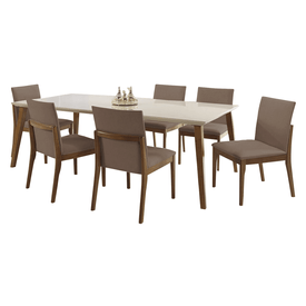 Conjunto De Jantar Perséfone C/ Mesa De Jantar 220cmx110cm C/ Tampo Laca e  Vidro Off White / Imbuia + 8 Cadeiras Estofadas Facto Bege / Imbuia -  attraktiva