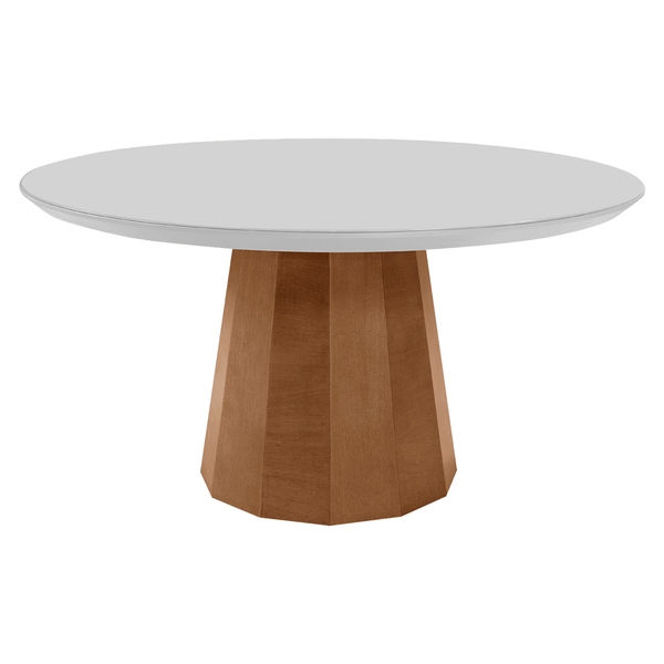 Mesa de Jantar Rosário 140cm x 140cm C/ Tampo Em Laca e Vidro Colado Branco / Base Capuccino Mesa de Jantar Rosário 140cm x 140cm C/ Tampo Em Laca e Vidro Colado Branco / Base Capuccino