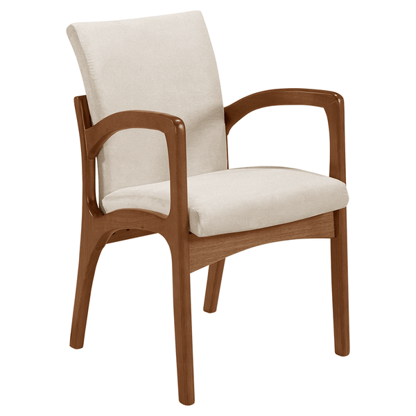 Cadeira Ajota Em Madeira Maciça Estofada C/ Braço Linho Areia / Capuccino Cadeira Ajota Em Madeira Maciça Estofada C/ Braço Linho Areia / Capuccino