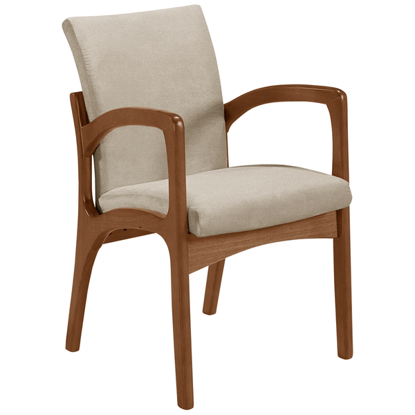 Cadeira Ajota Em Madeira Maciça Estofada C/ Braço Linho Creme / Capuccino Cadeira Ajota Em Madeira Maciça Estofada C/ Braço Linho Creme / Capuccino