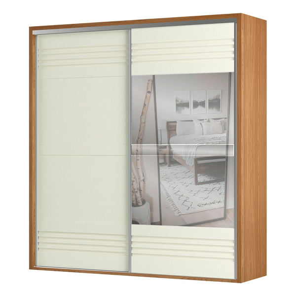 Guarda-Roupa Harvard (L: 223cm) C/ 1 Porta Espelhada 100% MDF Freijo / Off White