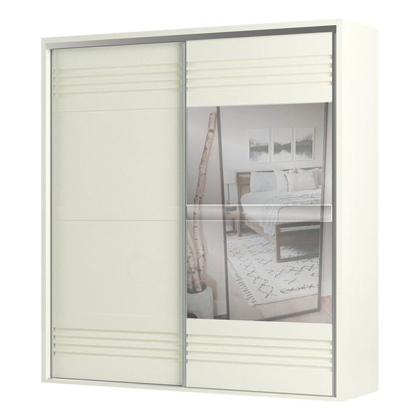 Guarda-Roupa Harvard (L: 223cm) C/ 1 Porta Espelhada 100% MDF Off White Guarda-Roupa Harvard (L: 223cm) C/ 1 Porta Espelhada 100% MDF Off White