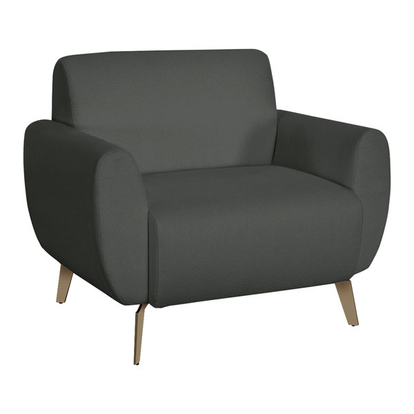 Poltrona Córdova C/ Pés em Aço Suede Aveludado Grafite / Dourado Poltrona Córdova C/ Pés em Aço Suede Aveludado Grafite / Dourado