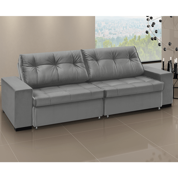 Sofá Almeida 4 Lugares (L: 270cm) Retrátil e Reclinável Veludo Chumbo Sofá Almeida 4 Lugares (L: 270cm) Retrátil e Reclinável Veludo Chumbo