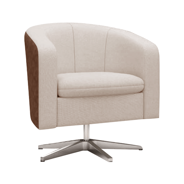 Poltrona Malvina C/ Base Giratória Linho Cru / PVC Caramelo Poltrona Malvina C/ Base Giratória Linho Cru / PVC Caramelo