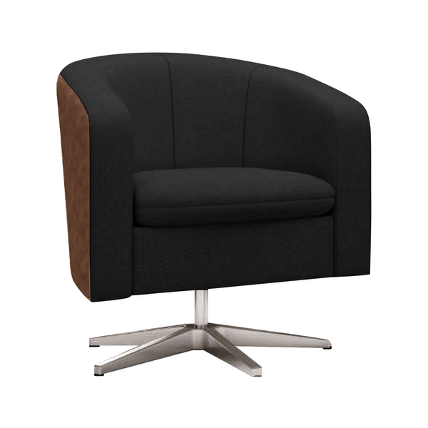 Poltrona Malvina C/ Base Giratória Linho Chumbo / PVC Caramelo Poltrona Malvina C/ Base Giratória Linho Chumbo / PVC Caramelo