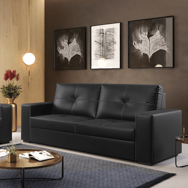 Sofá Efren 3 Lugares (L: 200cm) Corino Preto Sofá Efren 3 Lugares (L: 200cm) Corino Preto