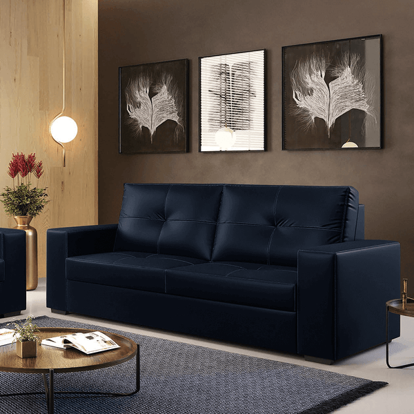 Sofá Efren 3 Lugares (L: 200cm) Corino Azul Sofá Efren 3 Lugares (L: 200cm) Corino Azul