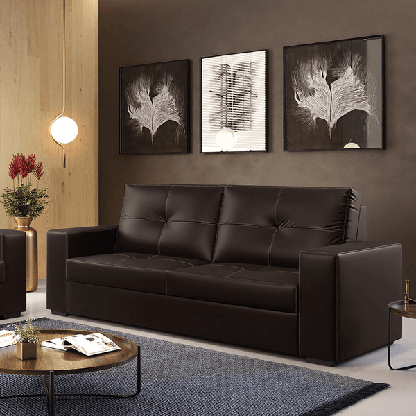Sofá Efren 3 Lugares (L: 200cm) Corino Marrom Sofá Efren 3 Lugares (L: 200cm) Corino Marrom
