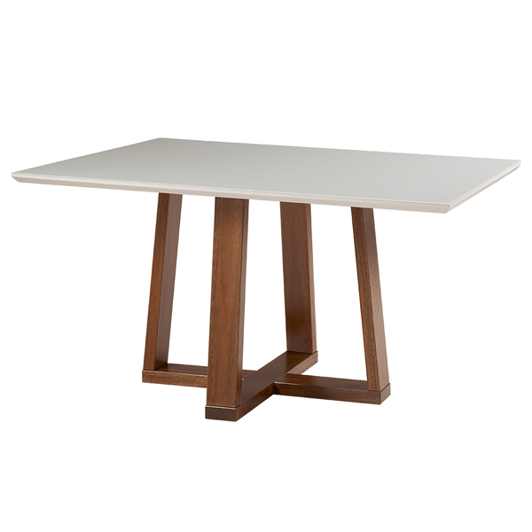 Mesa de Jantar Ícaro 120cm x 90cm Tampo Em Laca C/ Canto Reto e Vidro Colado Off White / Castanho Mesa de Jantar Ícaro 120cm x 90cm Tampo Em Laca C/ Canto Reto e Vidro Colado Off White / Castanho