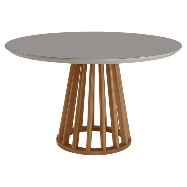 Mesa de Jantar Merlin 130cm x 130cm C/ Tampo Em Laca e Vidro Colado Off White / Base Capuccino Mesa de Jantar Merlin 130cm x 130cm C/ Tampo Em Laca e Vidro Colado Off White / Base Capuccino