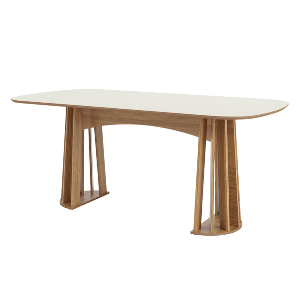 Mesa de Jantar Ballet 180cm x 90cm C/ Pés Ripados 100% MDF Off White / Freijó