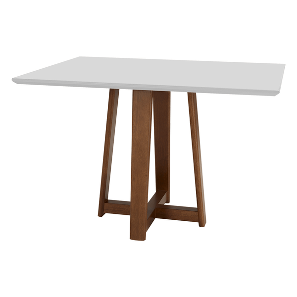 Mesa De Jantar Diana 120cm x 90cm C/ Tampo Em Laca E Vidro Colado Branco / Nogueira Mesa De Jantar Diana 120cm x 90cm C/ Tampo Em Laca E Vidro Colado Branco / Nogueira