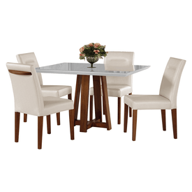 Conjunto De Jantar Perséfone C/ Mesa De Jantar 220cmx110cm C/ Tampo Laca e  Vidro Off White / Imbuia + 8 Cadeiras Estofadas Facto Bege / Imbuia -  attraktiva