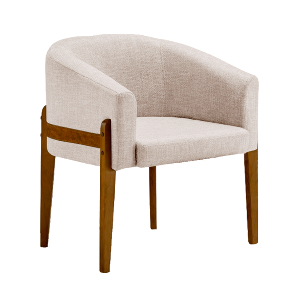 Poltrona Kerah Fixa C/ Pés de Madeira Linho Off White