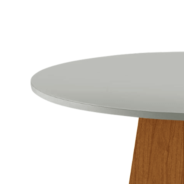 Mesa de Jantar Cone Redonda 90 cm - Lâmina de Madeira Cinamomo e Laca Off  White com Vidro