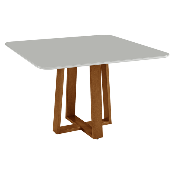 Mesa De Jantar Meriota 120cm x 80cm C/ Tampo Em Laca e Vidro Colado Off White / Base Canela Mesa De Jantar Meriota 120cm x 80cm C/ Tampo Em Laca e Vidro Colado Off White / Base Canela