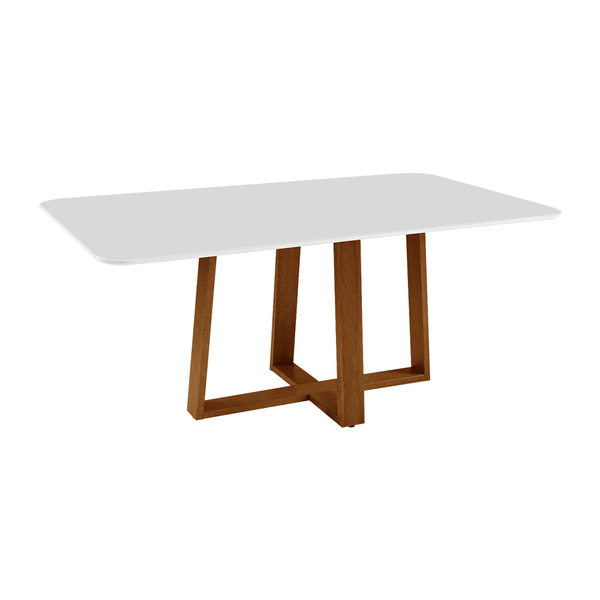 Mesa De Jantar Meriota 160cm x 90cm C/ Tampo Em Laca e Vidro Colado Branco / Base Canela Mesa De Jantar Meriota 160cm x 90cm C/ Tampo Em Laca e Vidro Colado Branco / Base Canela