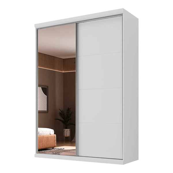 Guarda-roupa Mairena (L: 174cm) C/ 1 Porta Espelhada 100% MDF Branco Guarda-roupa Mairena (L: 174cm) C/ 1 Porta Espelhada 100% MDF Branco