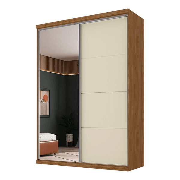 Guarda-roupa Mairena (L: 174cm) C/ 1 Porta Espelhada 100% MDF Nogueira / Areia Guarda-roupa Mairena (L: 174cm) C/ 1 Porta Espelhada 100% MDF Nogueira / Areia