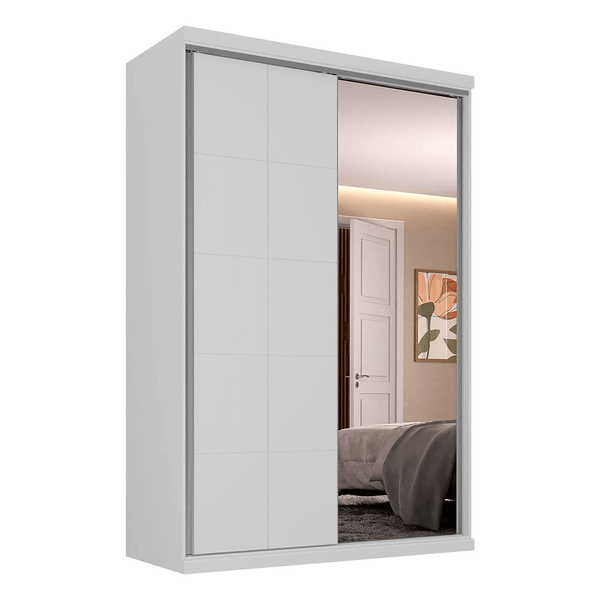 Guarda-roupa Westlake (L: 146cm) C/ 1 Porta Espelhada 100% MDF Branco Guarda-roupa Westlake (L: 146cm) C/ 1 Porta Espelhada 100% MDF Branco