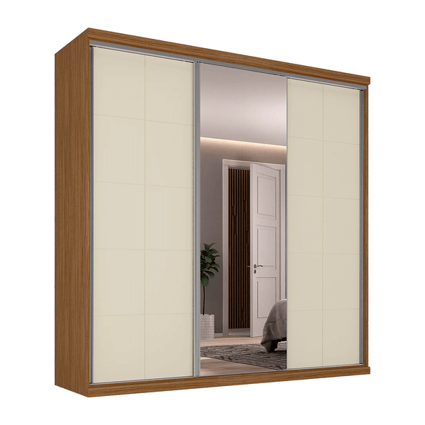 Guarda-roupa Westlake (L: 219cm) C/ 1 Porta Espelhada 100% MDF Nogueira / Areia