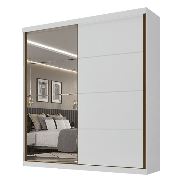 Guarda-roupa Erato (L: 219cm) C/ 1 Porta Espelhada 100% MDF Branco Guarda-roupa Erato (L: 219cm) C/ 1 Porta Espelhada 100% MDF Branco