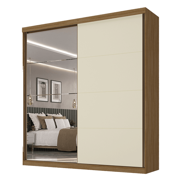 Guarda-roupa Erato (L: 219cm) C/ 1 Porta Espelhada 100% MDF Nogueira / Areia Guarda-roupa Erato (L: 219cm) C/ 1 Porta Espelhada 100% MDF Nogueira / Areia